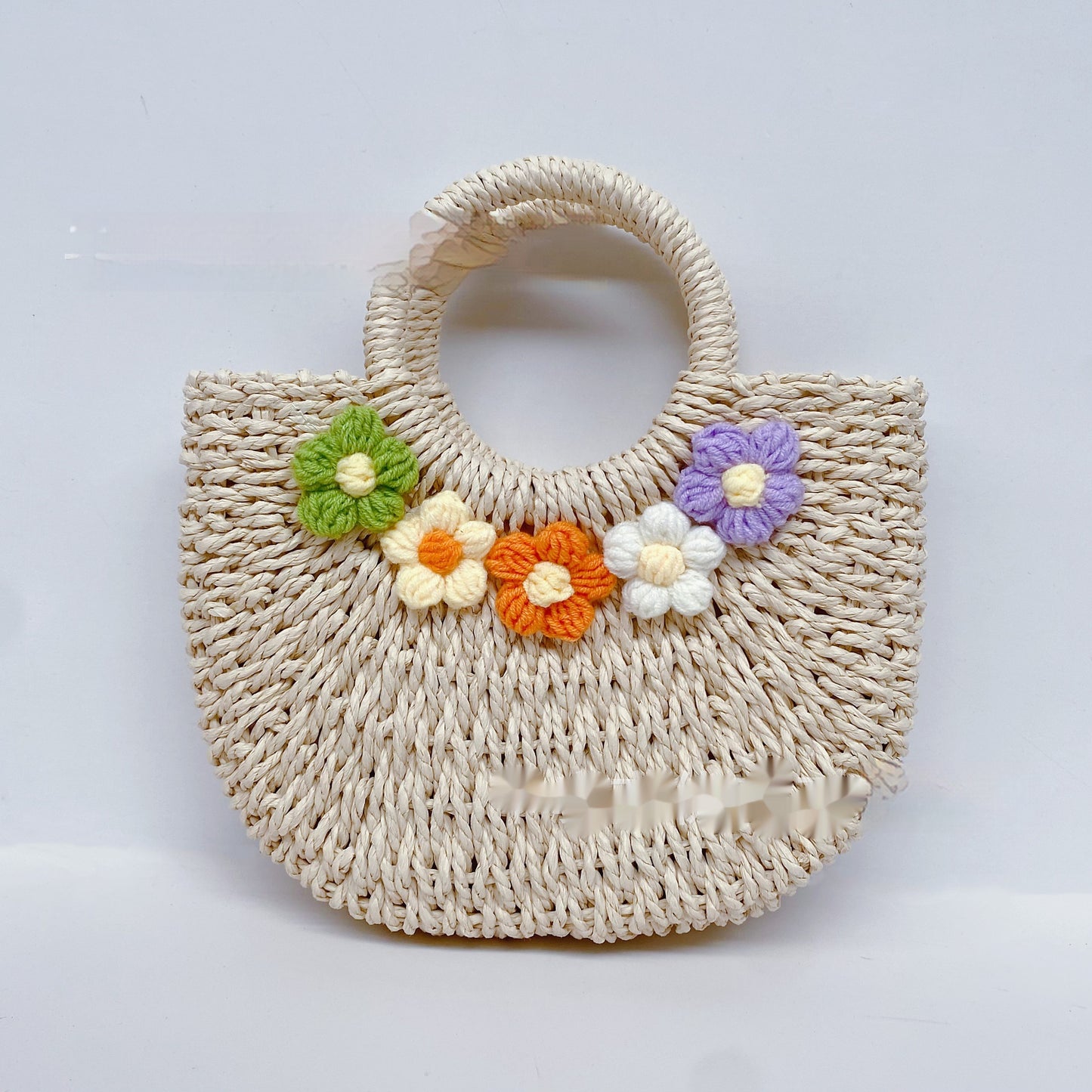 Straw Woven Bag Mori Style Sweet Flowers Hand-carrying Knitting