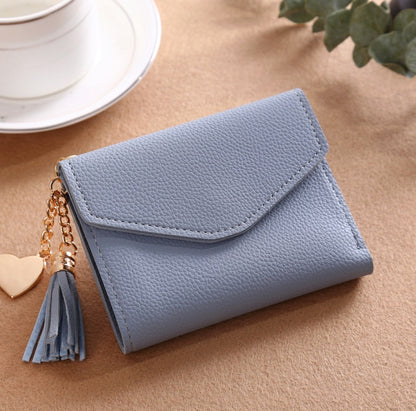 Women's short Korean version of the bag Tassel pendant lychee wallet multi-card position Clutch bag