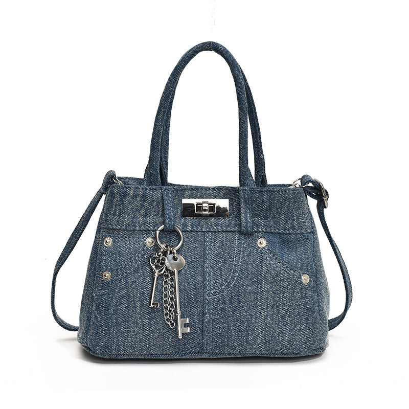 Jean Shoulder Bag Trendy Cool Rivet Tote Portable
