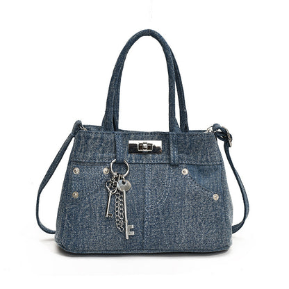 Jean Shoulder Bag Trendy Cool Rivet Tote Portable