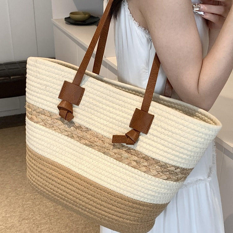 Straw Woven Tote Large Capacity Beach Shoulder Bag