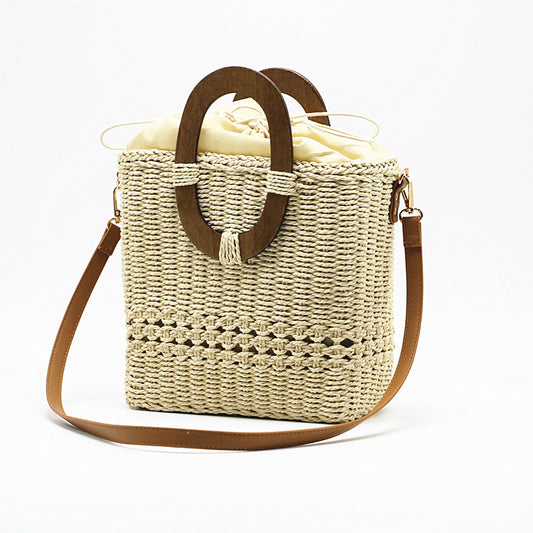 Women's One-shoulder Hand-held Grass Hollow Woven Paper