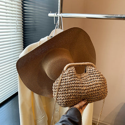 Straw Casual Korean Fashion Women's Woven Chain Small Bucket Bag