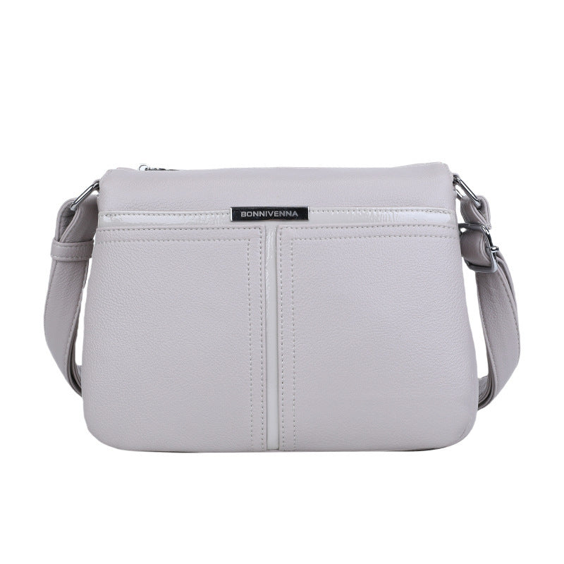 Soft Leather Multi-layer Crossbody Bag For Middle-aged People