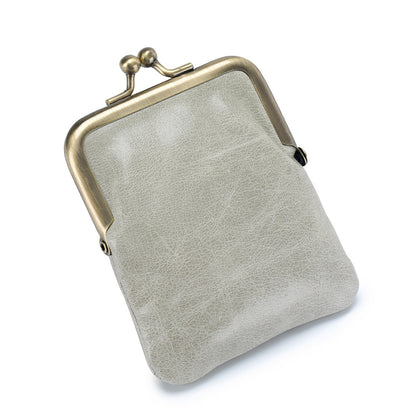 First Layer Oil Wax Cowhide Retro Compact Clip Coin Purse