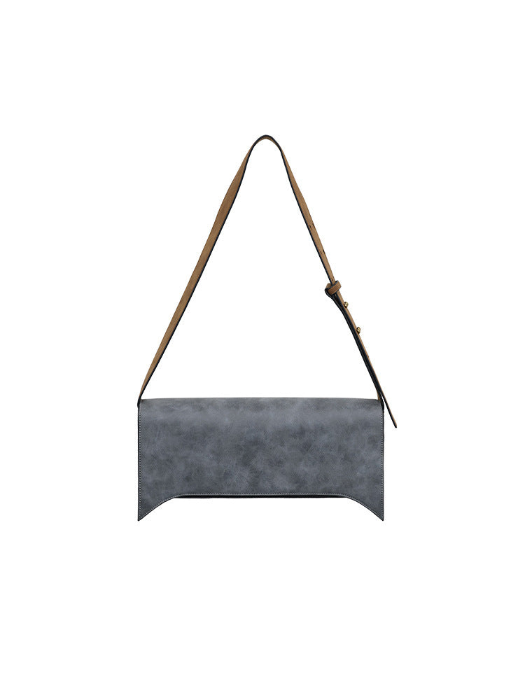 Pointed Leather Gray And Brown Brushed Crossbody Bag