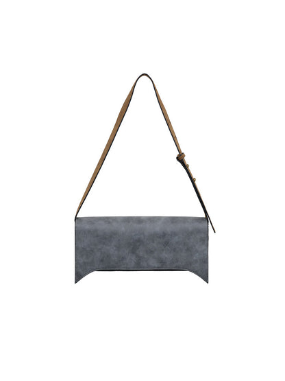 Pointed Leather Gray And Brown Brushed Crossbody Bag