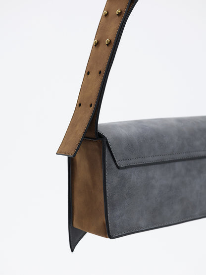 Pointed Leather Gray And Brown Brushed Crossbody Bag