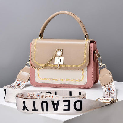 Wide Shoulder Strap Embroidery Thread Contrast Color Large Capacity Shoulder Bag
