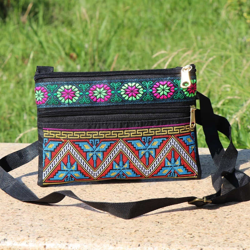 Shoulder Crossbody Bag Double-layer Zipper Bag Embroidered Bag