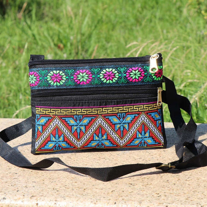Shoulder Crossbody Bag Double-layer Zipper Bag Embroidered Bag