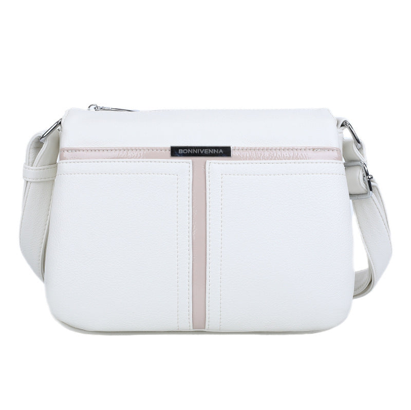 Soft Leather Multi-layer Crossbody Bag For Middle-aged People