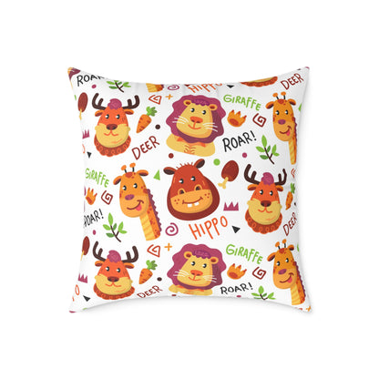 Square Pillow - Colorful Doodle Animals Design
