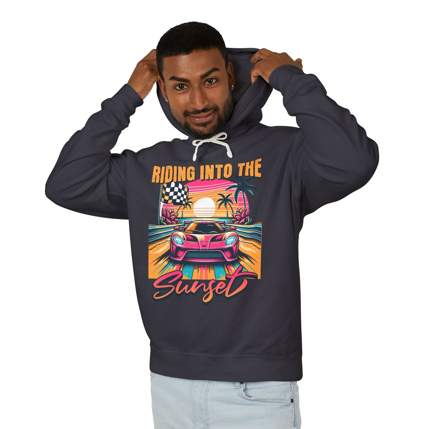 Sunset Street Race Car  Lightweight Hooded Sweatshirt