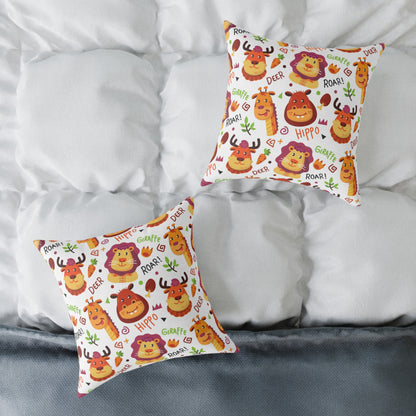 Square Pillow - Colorful Doodle Animals Design