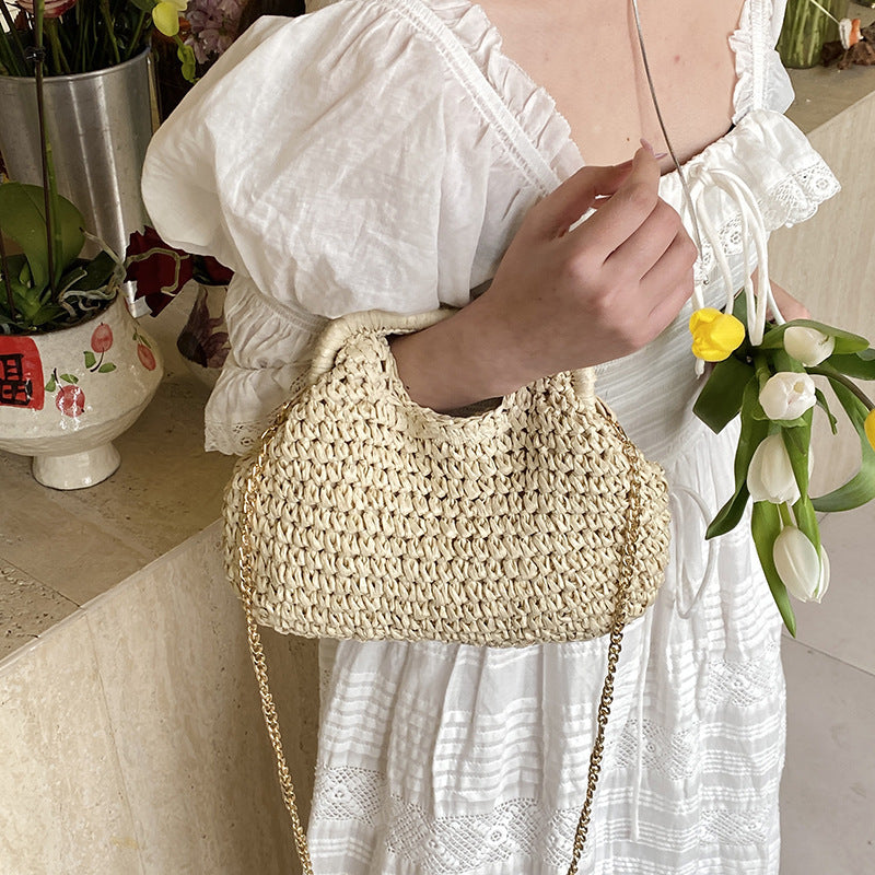 Straw Casual Korean Fashion Women's Woven Chain Small Bucket Bag
