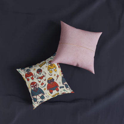 Square Pillow - Mexican Wrestling Pink Back Pillow
