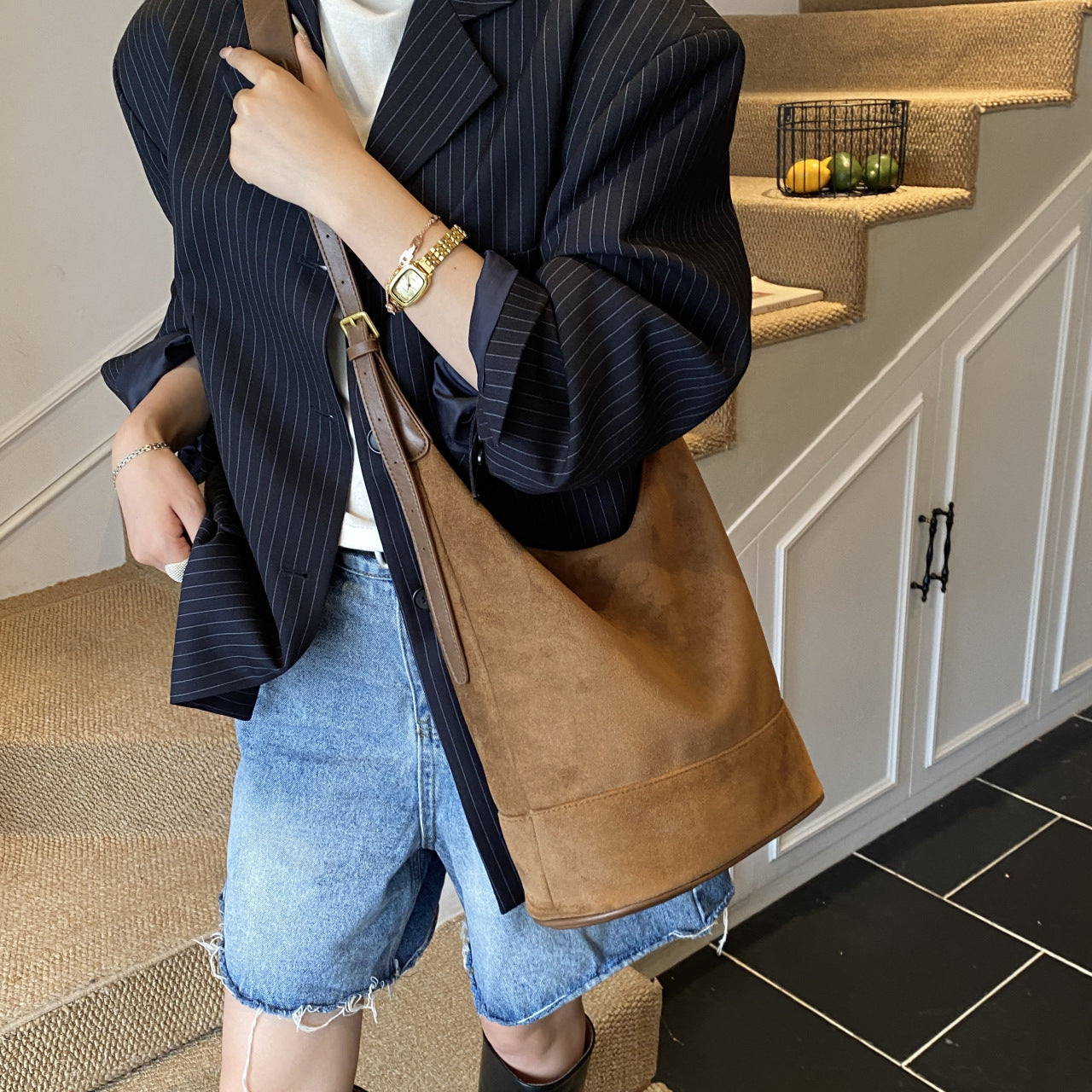 Women's Leather Vintage Suede Bucket Bags