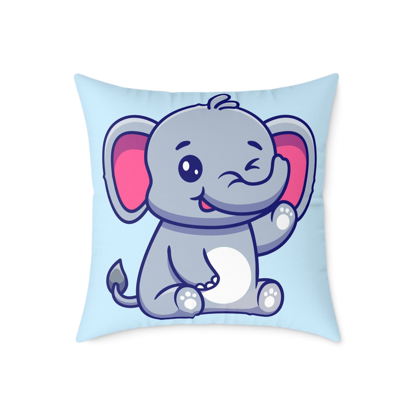 cute-elephant-sitting-waving-hand Square Poly Canvas Pillow