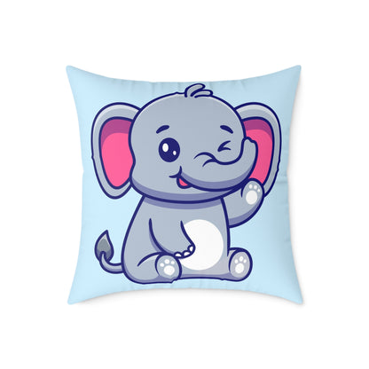 cute-elephant-sitting-waving-hand Square Poly Canvas Pillow