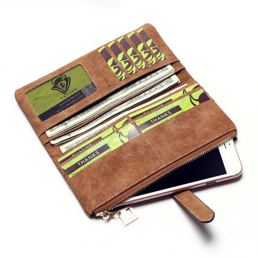 Retro matte leather two-fold draw long wallet multi-card lady wallet