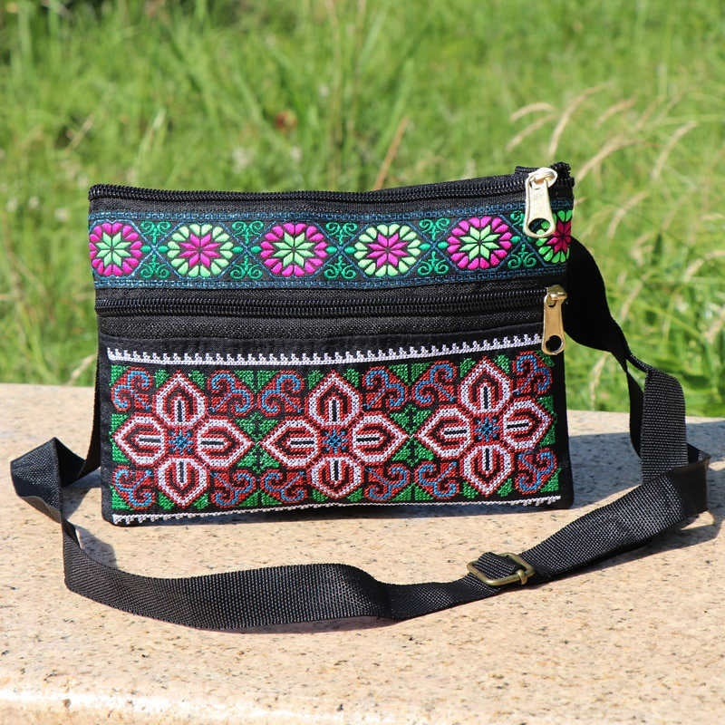 Shoulder Crossbody Bag Double-layer Zipper Bag Embroidered Bag