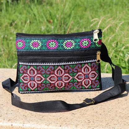 Shoulder Crossbody Bag Double-layer Zipper Bag Embroidered Bag