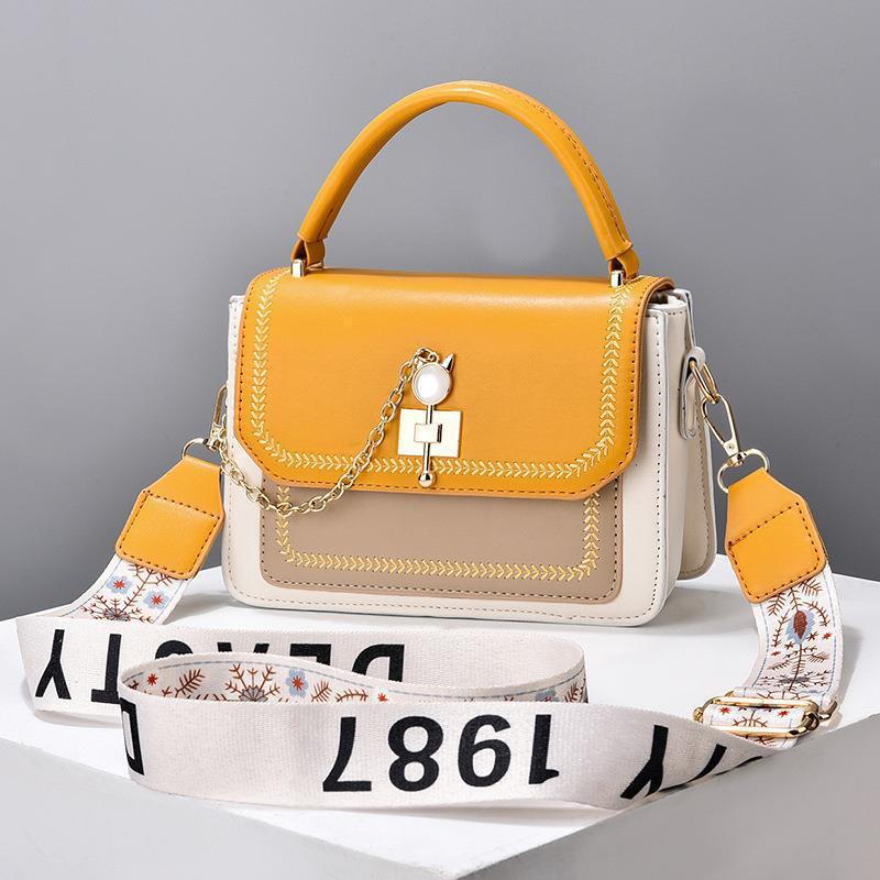 Wide Shoulder Strap Embroidery Thread Contrast Color Large Capacity Shoulder Bag