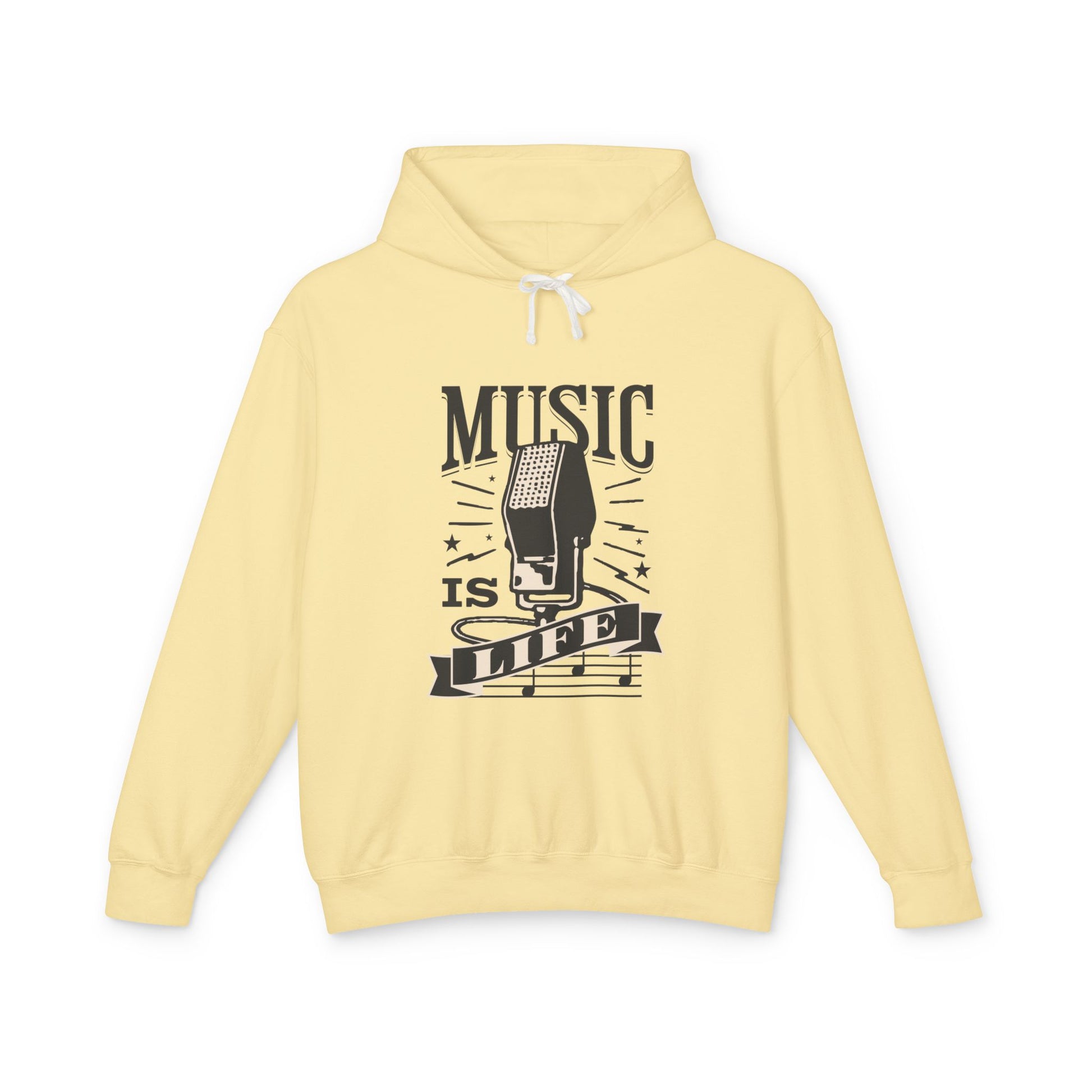 Music is Life - Retro Microphone  Lightweight Hooded Sweatshirt