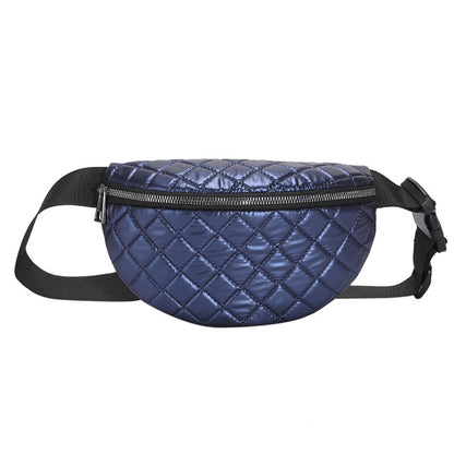 Rhombus Embroidered Line Shoulder Pu Women's Waist Bag