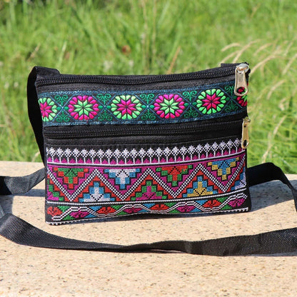 Shoulder Crossbody Bag Double-layer Zipper Bag Embroidered Bag