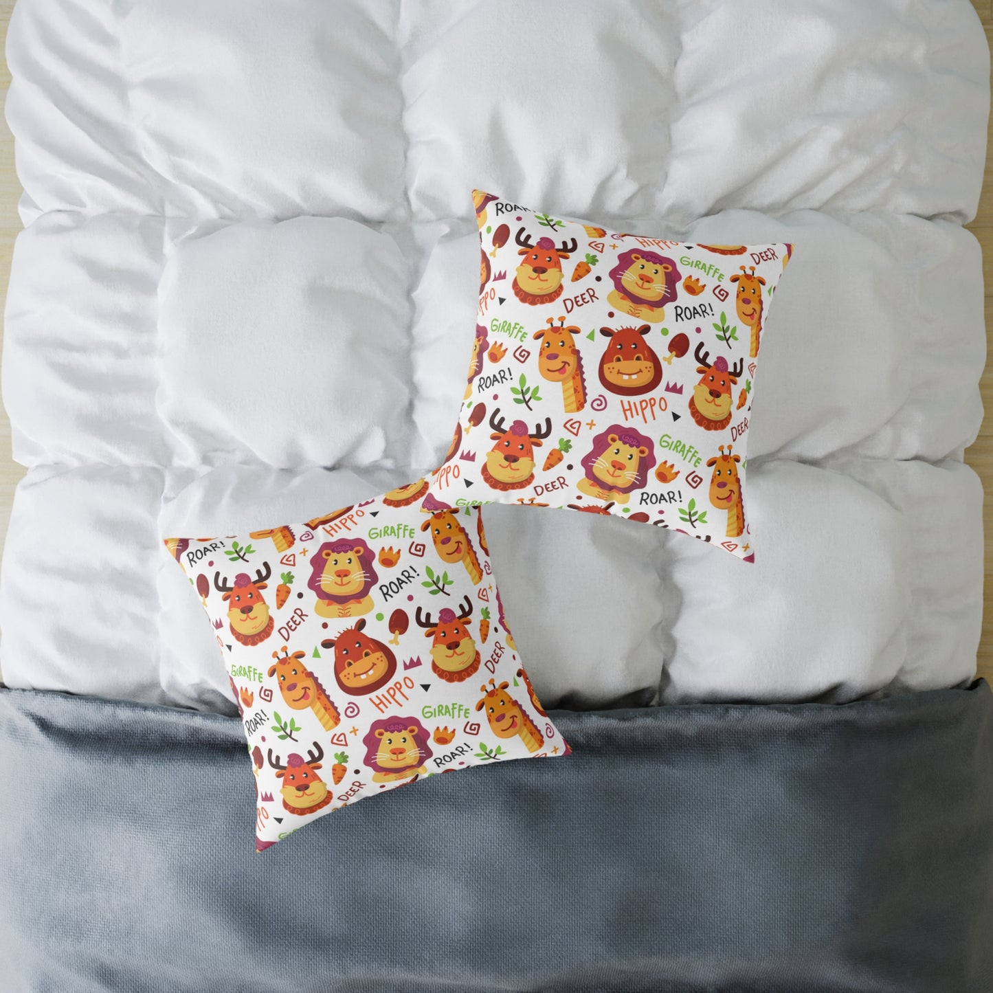 Square Pillow - Colorful Doodle Animals Design