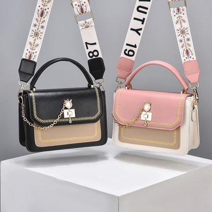Wide Shoulder Strap Embroidery Thread Contrast Color Large Capacity Shoulder Bag