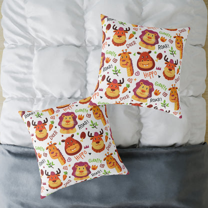 Square Pillow - Colorful Doodle Animals Design