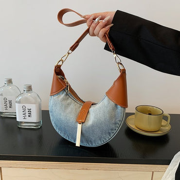 Denim Retro Contrast Color Shoulder Selenodont Crossbody Bag