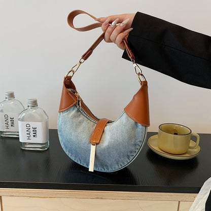 Denim Retro Contrast Color Shoulder Selenodont Crossbody Bag