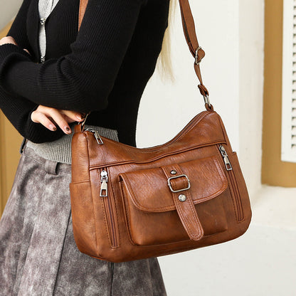 Retro Large Capacity Soft Authentic Leather Tactile Feel Shoulder Messenger Bag