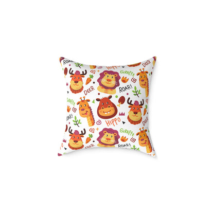 Square Pillow - Colorful Doodle Animals Design