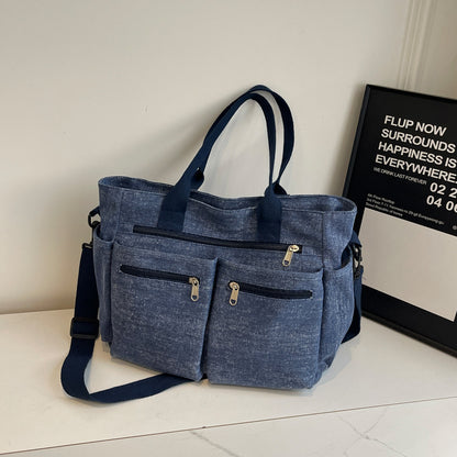 Large Capacity Denim Tote Bag Retro Simple Women's Shoulder Messenger Bag