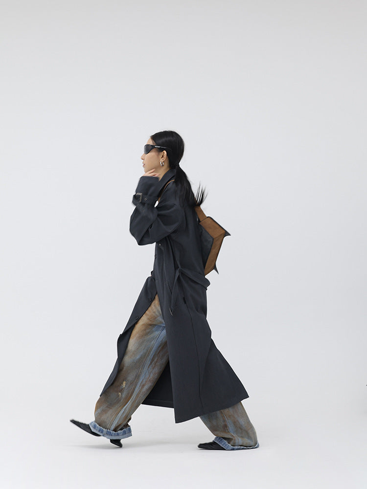 Pointed Leather Gray And Brown Brushed Crossbody Bag