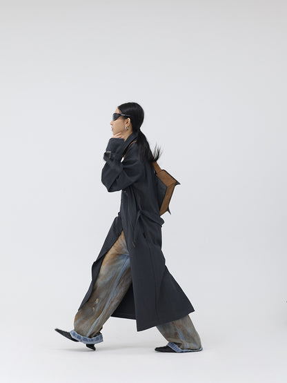 Pointed Leather Gray And Brown Brushed Crossbody Bag