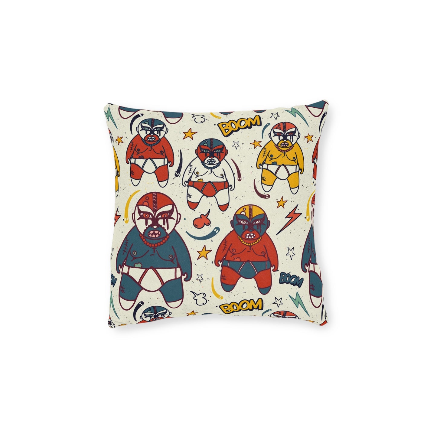 Square Pillow - Mexican Wrestling Pink Back Pillow