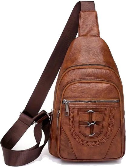 Men's And Women's Retro Leather Crossbody Bag Chest Bag