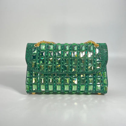 Shiny Glass Rhinestone Chain Clutch