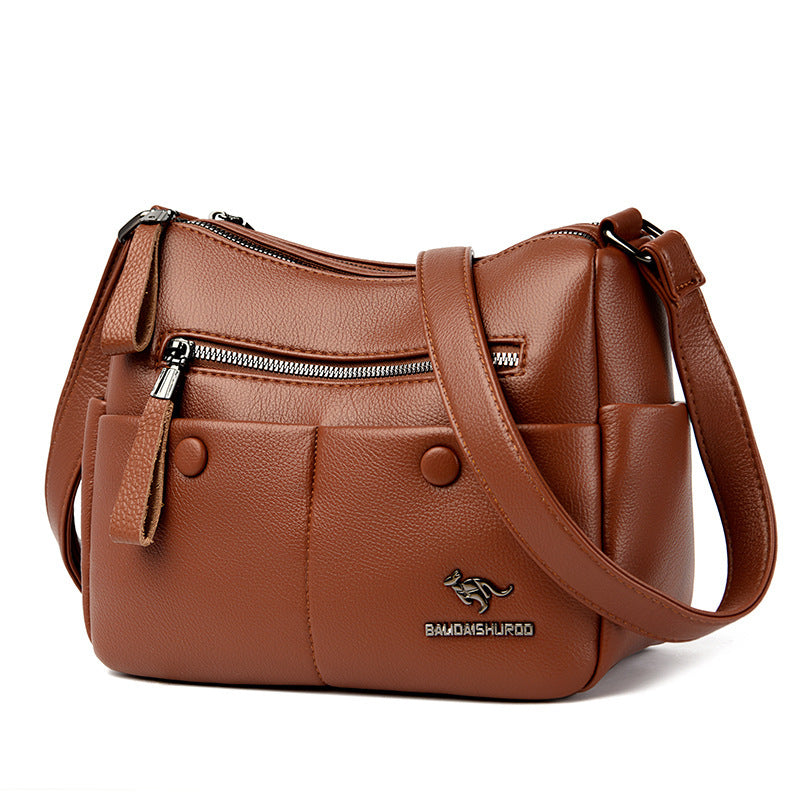 Middle-aged Mom Shoulder Simple All-matching Soft Leather Bag