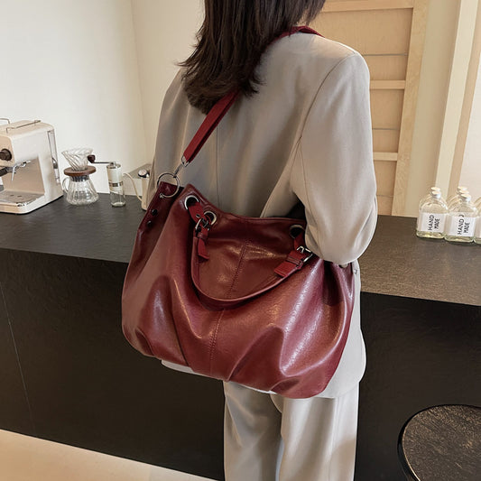 Solid Color Portable One-shoulder Tote Women's Bag