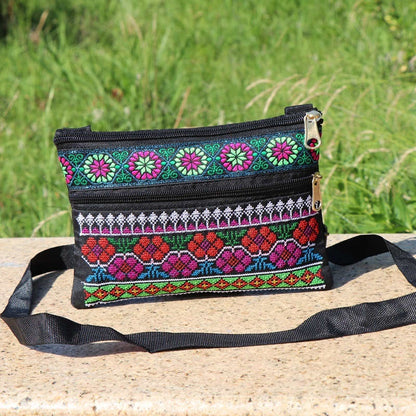 Shoulder Crossbody Bag Double-layer Zipper Bag Embroidered Bag