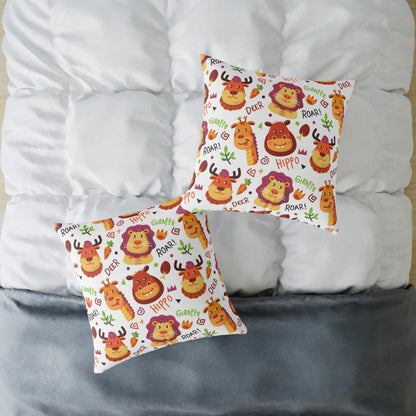 Square Pillow - Colorful Doodle Animals Design
