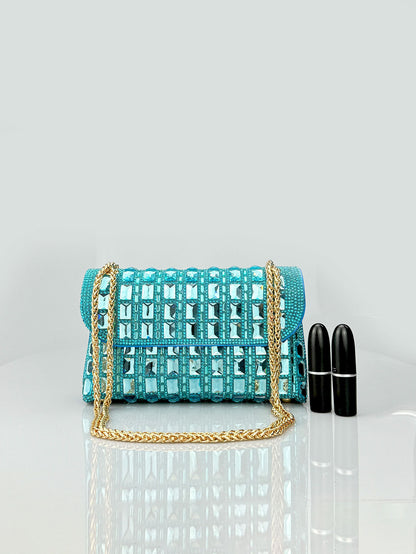 Shiny Glass Rhinestone Chain Clutch