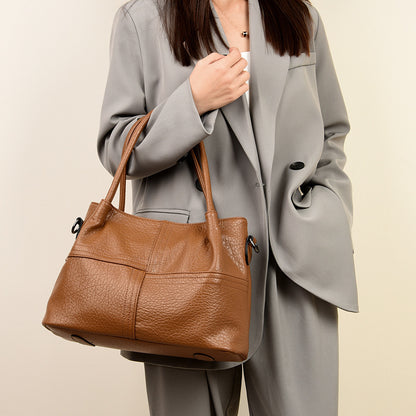 Women's Soft Leather Commuter Tote Bag Simple Shoulder Messenger Bag